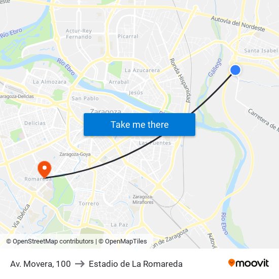 Av. Movera, 100 to Estadio de La Romareda map