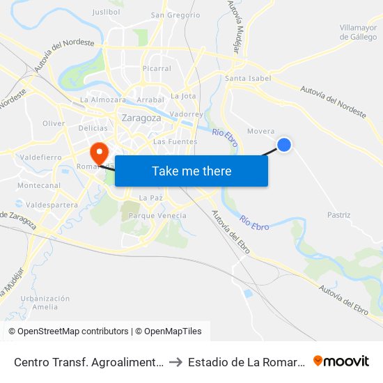 Centro Transf. Agroalimentaria to Estadio de La Romareda map