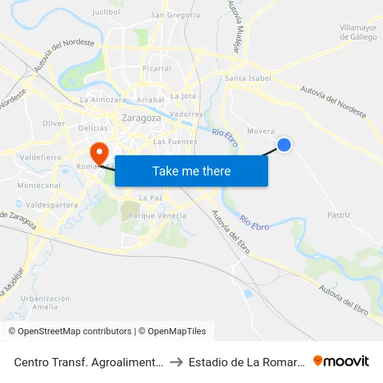 Centro Transf. Agroalimentaria to Estadio de La Romareda map