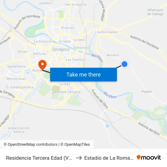 Residencia Tercera Edad (Vuelta) to Estadio de La Romareda map