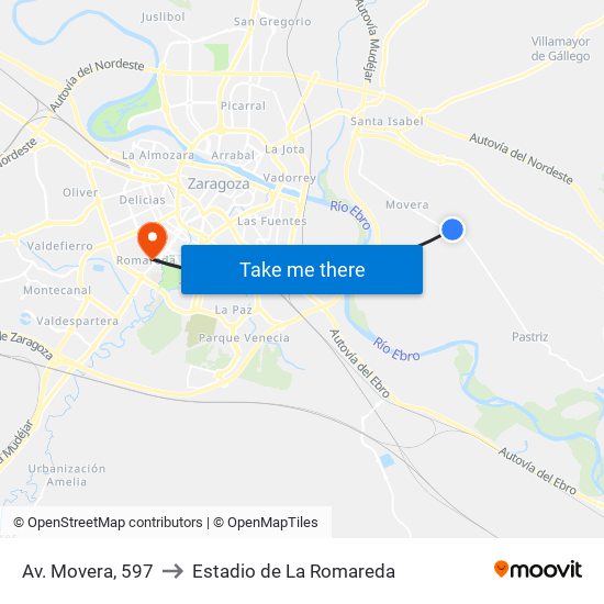 Av. Movera, 597 to Estadio de La Romareda map