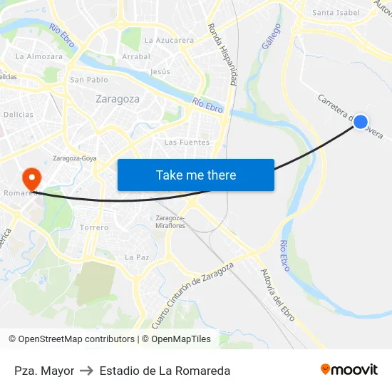 Pza. Mayor to Estadio de La Romareda map
