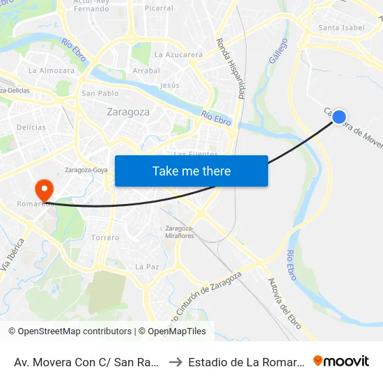 Av. Movera Con C/ San Ramón to Estadio de La Romareda map