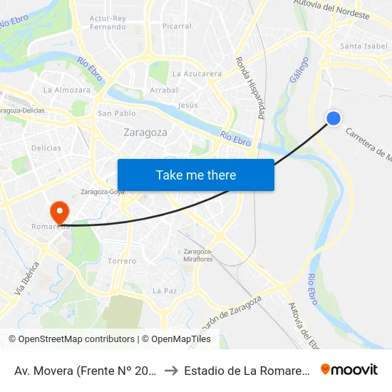 Av. Movera (Frente Nº 206) to Estadio de La Romareda map