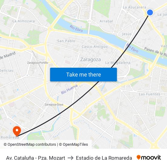 Av. Cataluña - Pza. Mozart to Estadio de La Romareda map