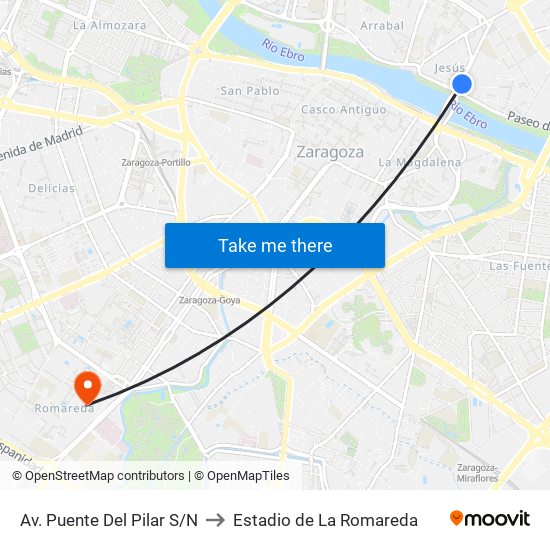 Av. Puente Del Pilar S/N to Estadio de La Romareda map