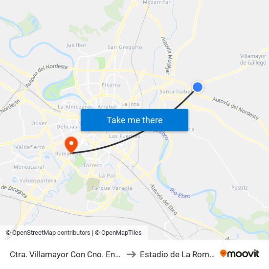 Ctra. Villamayor Con Cno. Encuentro to Estadio de La Romareda map