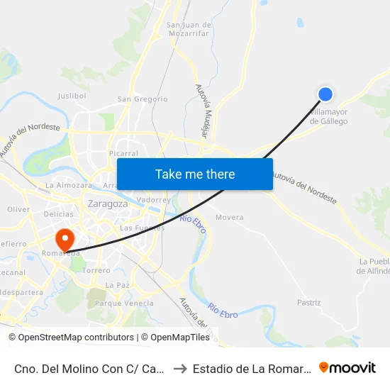 Cno. Del Molino Con C/ Cantón to Estadio de La Romareda map