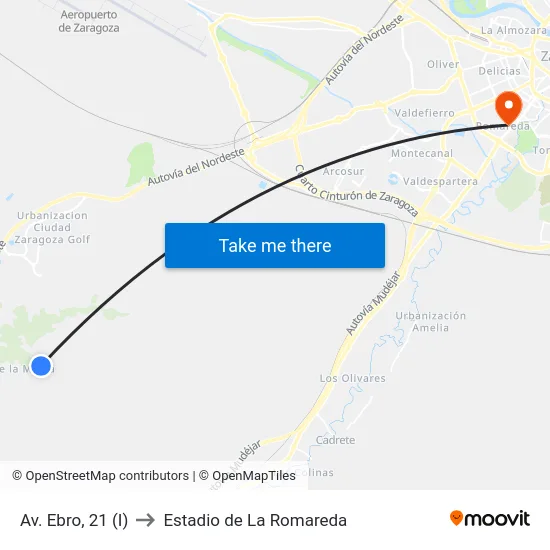 Av. Ebro, 21 (I) to Estadio de La Romareda map