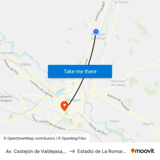 Av. Castejón de Valdejasa, 71 to Estadio de La Romareda map