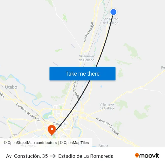 Av. Constución, 35 to Estadio de La Romareda map