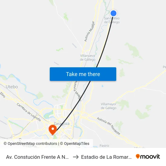 Av. Constución Frente A Nº 30 to Estadio de La Romareda map