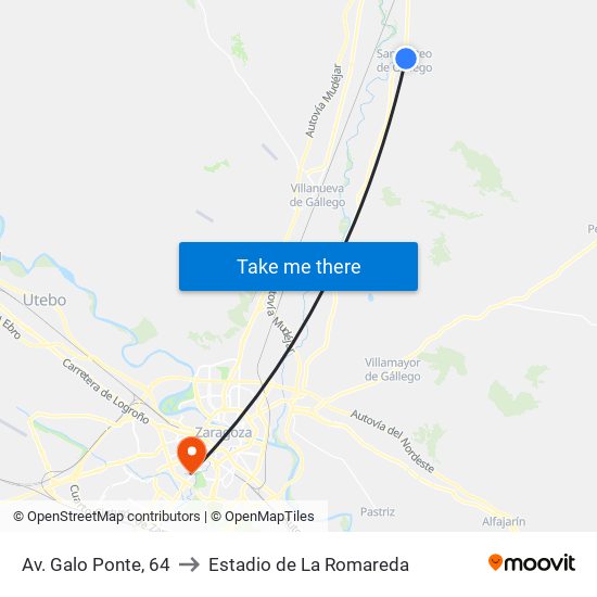 Av. Galo Ponte, 64 to Estadio de La Romareda map