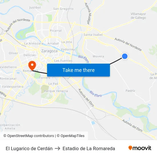 El Lugarico de Cerdán to Estadio de La Romareda map