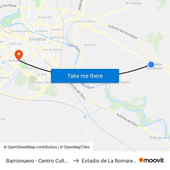 Barrionuevo - Centro Cultural to Estadio de La Romareda map