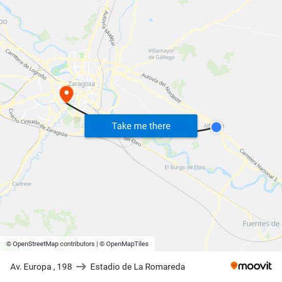 Av. Europa , 198 to Estadio de La Romareda map