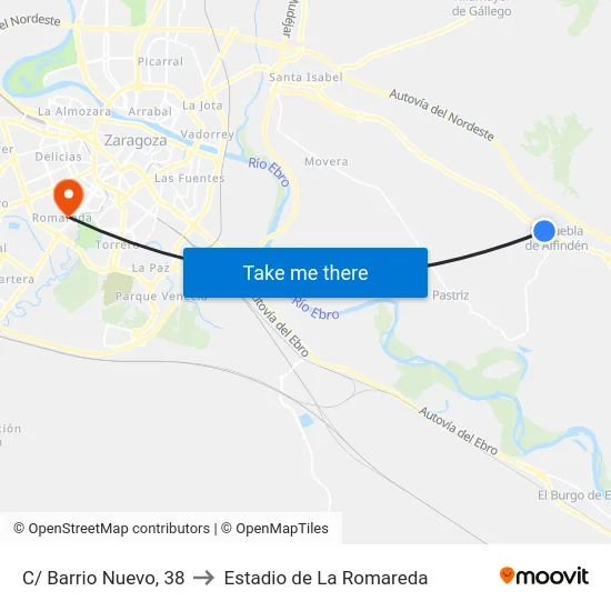 C/ Barrio Nuevo, 38 to Estadio de La Romareda map