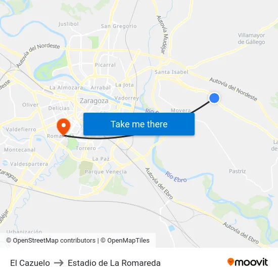 El Cazuelo to Estadio de La Romareda map