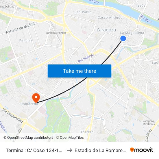 Terminal: C/ Coso 134-138 to Estadio de La Romareda map