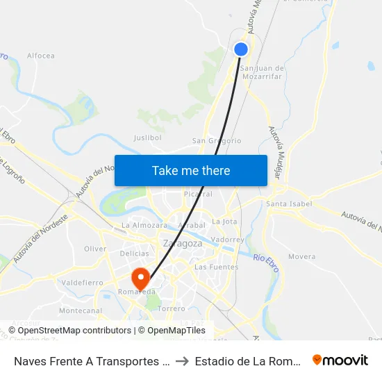 Naves Frente A Transportes Azkar to Estadio de La Romareda map