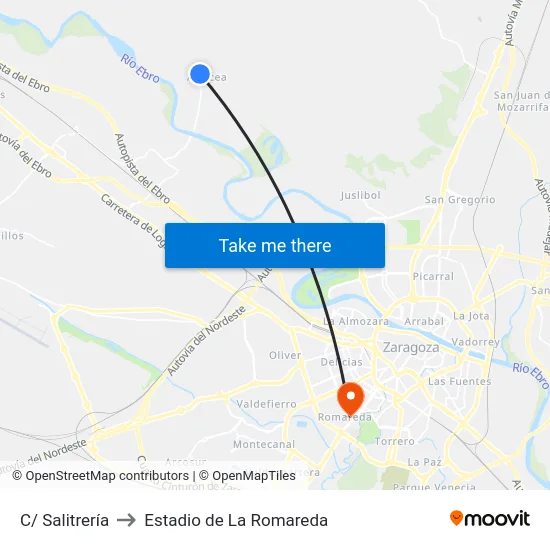 C/ Salitrería to Estadio de La Romareda map