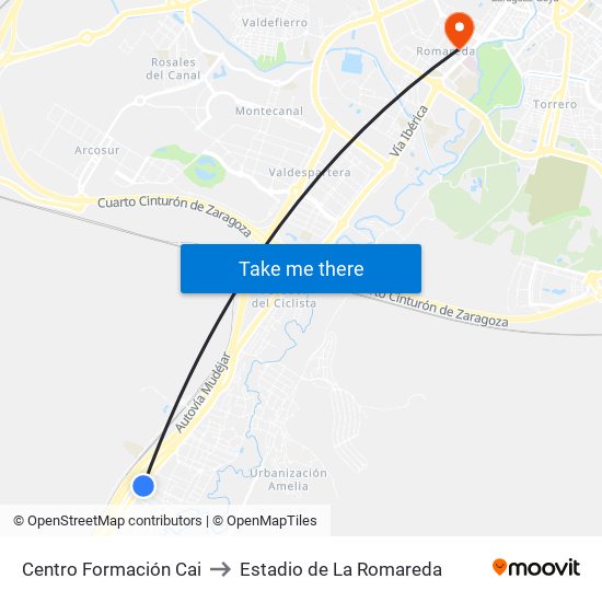 Centro Formación Cai to Estadio de La Romareda map
