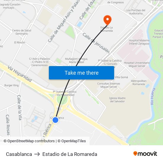 Casablanca to Estadio de La Romareda map