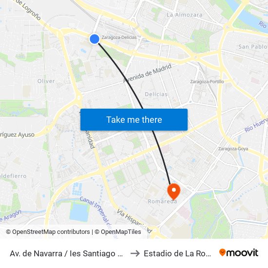 Av. de Navarra / Ies Santiago Hernández to Estadio de La Romareda map