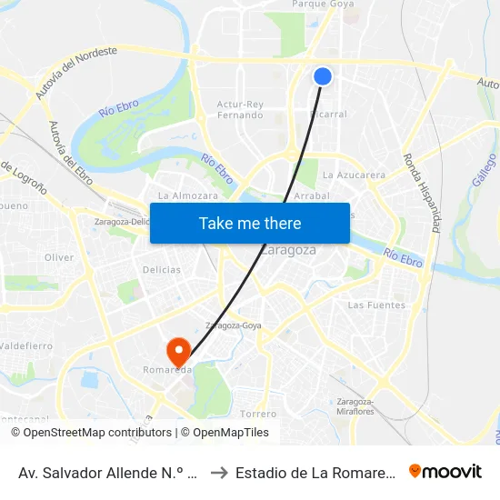 Av. Salvador Allende N.º 85 to Estadio de La Romareda map