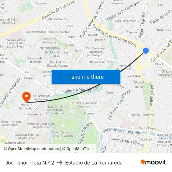 Av. Tenor Fleta N.º 2 to Estadio de La Romareda map