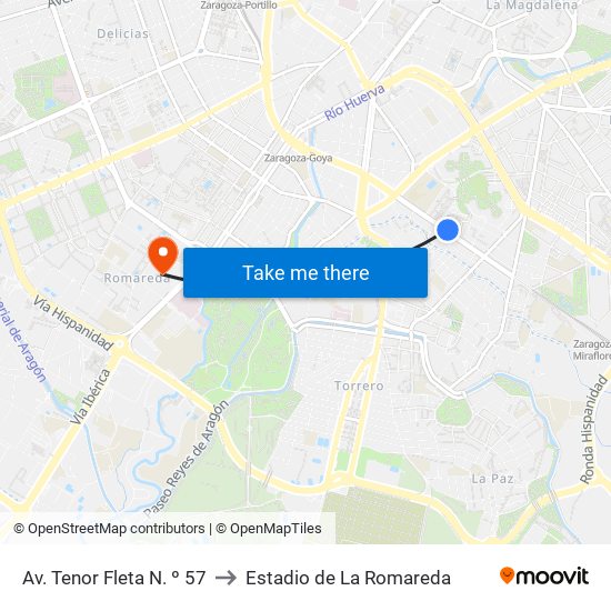 Av. Tenor Fleta N. º 57 to Estadio de La Romareda map