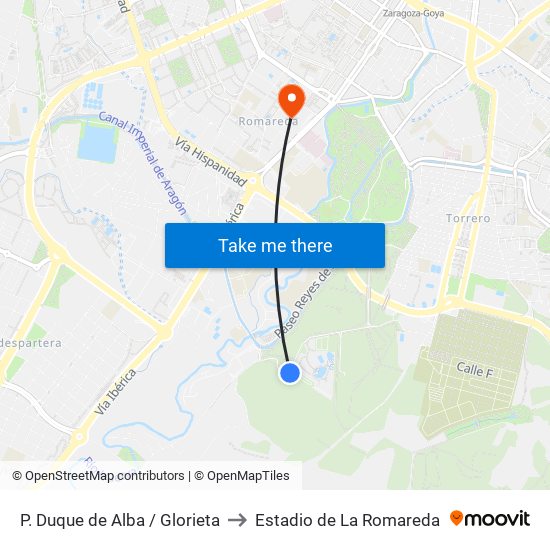 P. Duque de Alba / Glorieta to Estadio de La Romareda map
