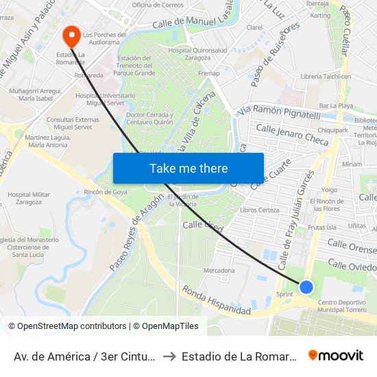 Av. de América / 3er Cinturón to Estadio de La Romareda map