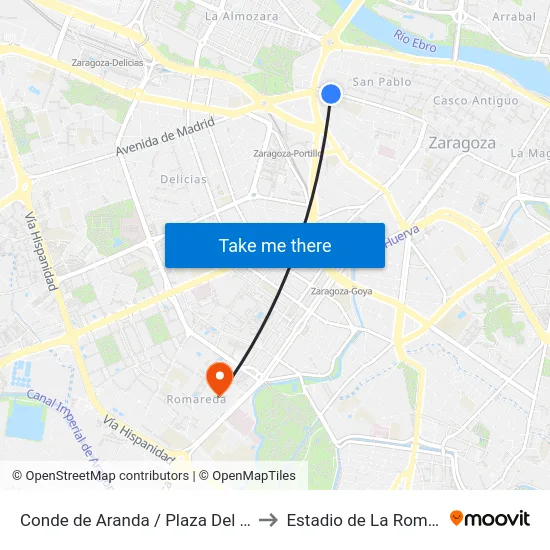 Conde de Aranda / Plaza Del Portillo to Estadio de La Romareda map