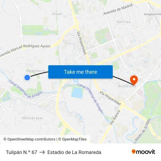 Tulipán N.º 67 to Estadio de La Romareda map