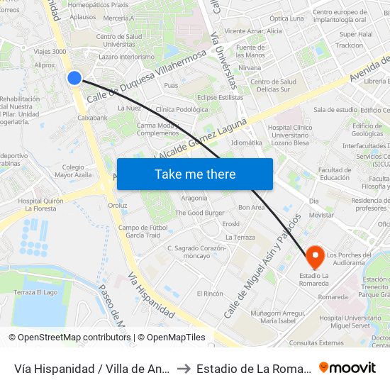 Vía Hispanidad / Villa de Andorra to Estadio de La Romareda map