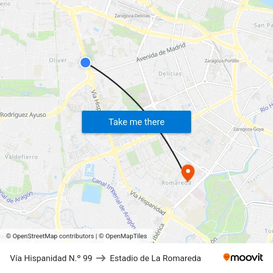 Vía Hispanidad N.º 99 to Estadio de La Romareda map