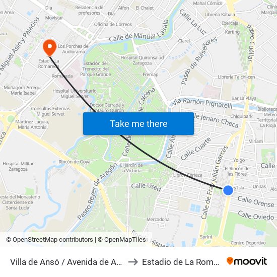 Villa de Ansó / Avenida de América to Estadio de La Romareda map