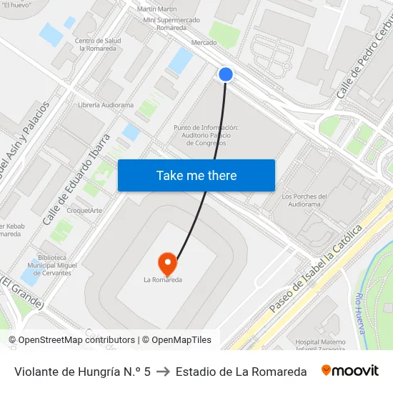 Violante de Hungría N.º 5 to Estadio de La Romareda map
