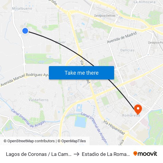 Lagos de Coronas / La Camisera to Estadio de La Romareda map