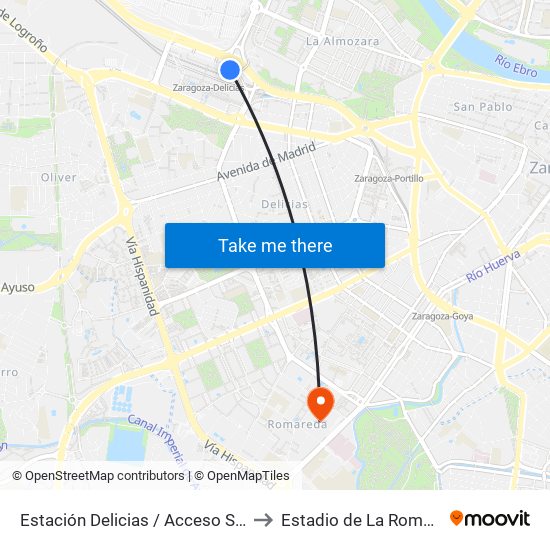 Estación Delicias / Acceso Salidas to Estadio de La Romareda map