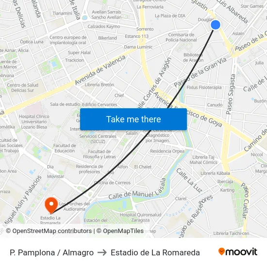 P. Pamplona / Almagro to Estadio de La Romareda map