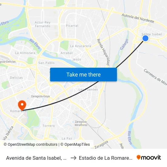 Avenida de Santa Isabel, 82 to Estadio de La Romareda map
