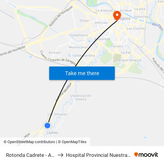 Rotonda Cadrete - Av. Zaragoza, 5 to Hospital Provincial Nuestra Señora de Gracia map