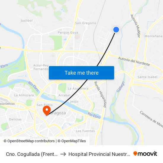 Cno. Cogullada (Frente A Monasterio) to Hospital Provincial Nuestra Señora de Gracia map