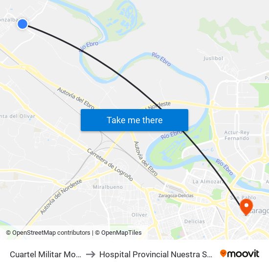 Cuartel Militar Monzalbarba to Hospital Provincial Nuestra Señora de Gracia map