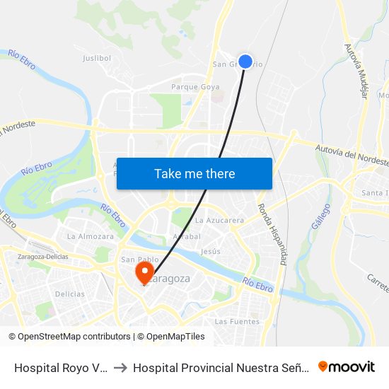 Hospital Royo Villanova to Hospital Provincial Nuestra Señora de Gracia map