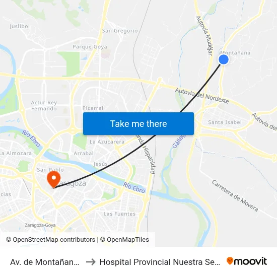Av. de Montañana N.º 254 to Hospital Provincial Nuestra Señora de Gracia map