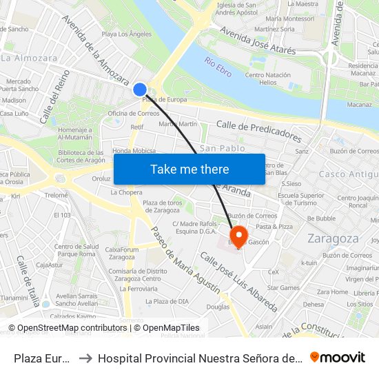 Plaza Europa to Hospital Provincial Nuestra Señora de Gracia map