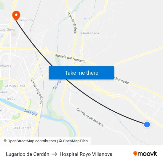 Lugarico de Cerdán to Hospital Royo Villanova map